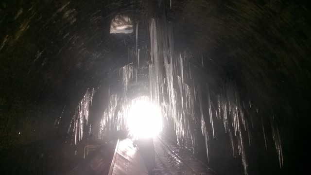 Icicles in Eaves Tunnel during Winter 2018: Icicles in Eaves Tunnel located between Manchester and Buxton. Photo taken March 2018