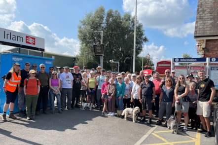 Members of the local community meet up at Irlam station to take part in a walk