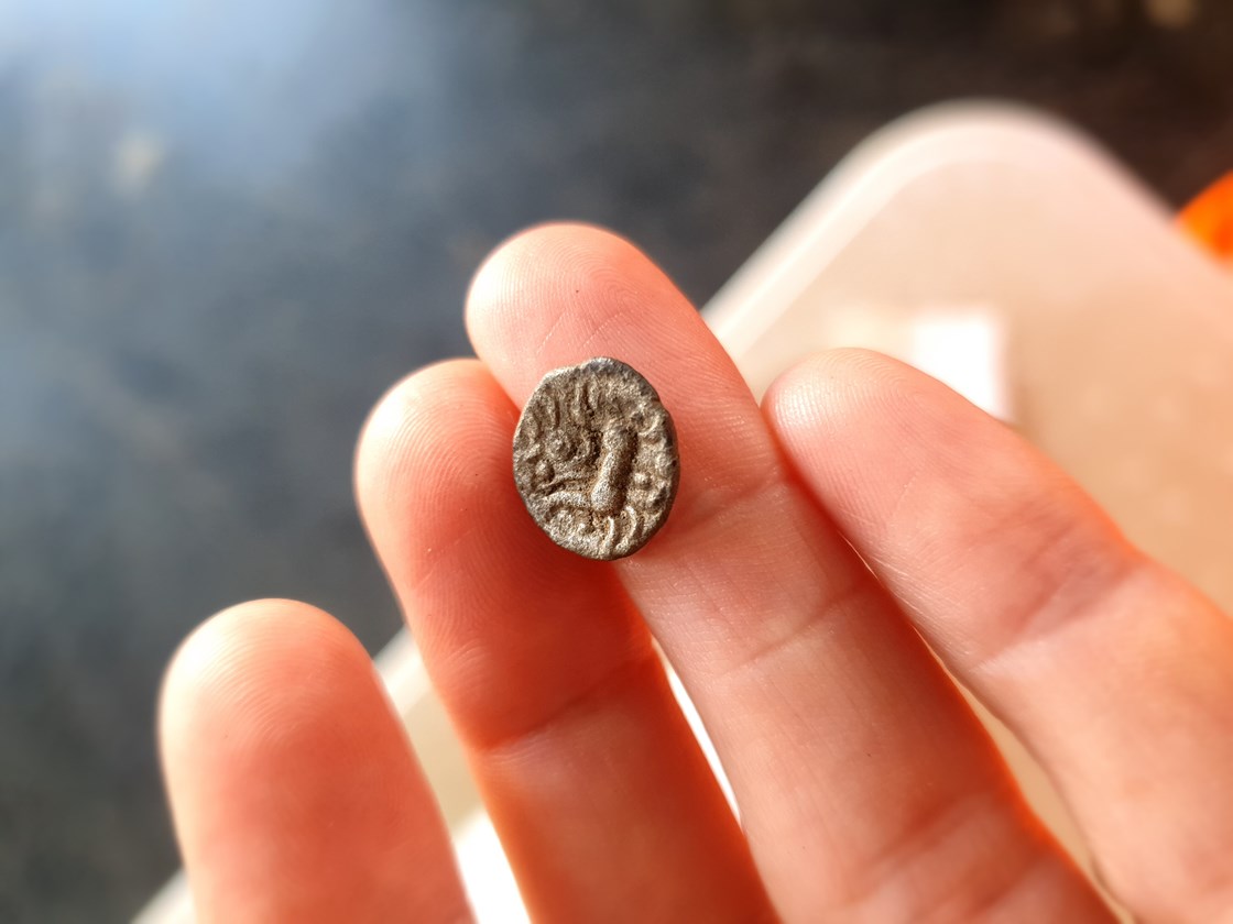 Iron Age coin uncovered during archaeological excavations at Fleet Marston, near Aylesbury, Buckinghamshire: Iron Age coin uncovered during archaeological excavations at Fleet Marston, near Aylesbury, Buckinghamshire. Excavations took place during 2021.

Tags: Archaeology, Heritage, Iron Age artefacts, History, Excavations