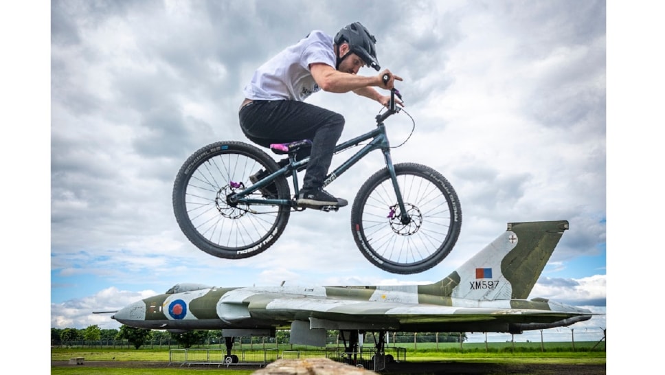 Cycling stunt team The Clan practice ahead of 360 Fest at the National Museum of Flight. Photo (c) Andy Catlin.Photo (c) Andy Catlin (5) SMALL 