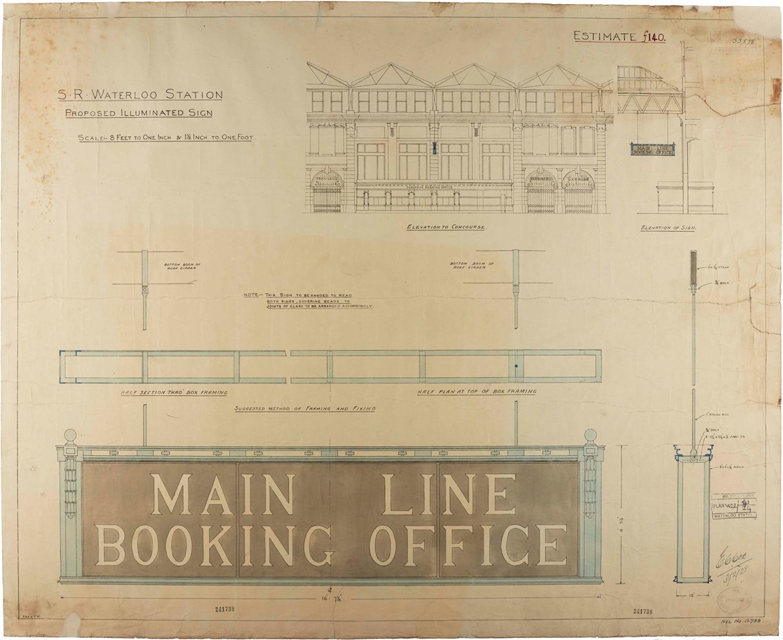 London Waterloo Mainline Booking Office drawing 1927 1928