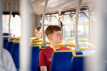 Young passenger on Hedingham bus: Teenage passenger on Go East Anglia Hedingham bus in Essex