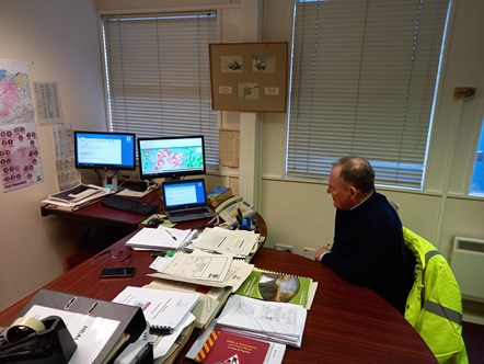 Moray Council Chief Executive, Roddy Burns, checking the winter data