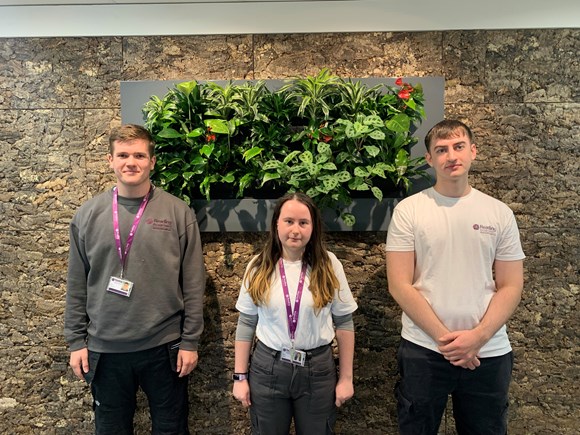 Reading Borough Council's new apprentices including Ryan (left) and Keela (centre)