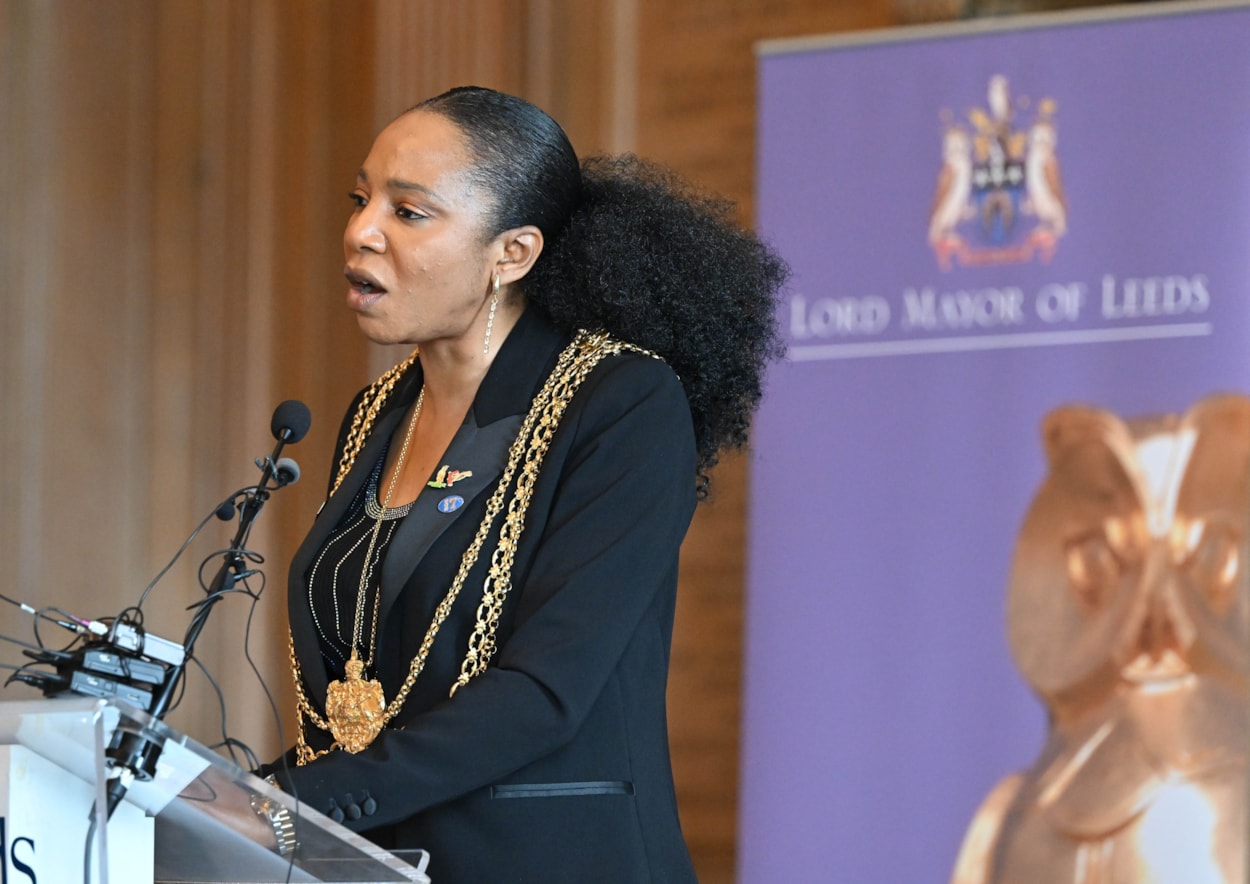 Civic 4: The Lord Mayor of Leeds, Councillor Abigail Marshall Katung, speaking at a civic event held to commemorate the life of the late rugby legend Rob Burrow.