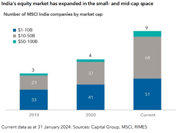 India's equity market has expanded in the small- and mid-cap space