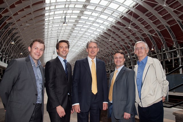 Network Rail's span 4 project team: From left to right:

Martin Treacy, project manager, NR
Andrew Craig, scheme project manager, NR
Rt Hon Philip Hammond MP, secretary of state for transport
Paul Futter, programme manager, NR
David Holloway, project engineer, NR