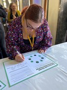 Cllr Kimberly Barrett, Cabinet Member for Climate Change and Environment at Portsmouth City Council: Cllr Kimberly Barrett, Cabinet Member for Climate Change and Environment at Portsmouth City Council signing the Portsmouth Green Partnership Charter