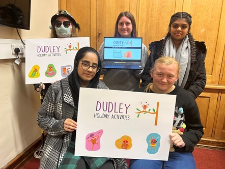 Dudley Holiday Activities - Back Row (l-r) Megan Smith, Charlie Timmins, Nidhi Patel; Front Row (l-r) Layba Khan, Emily Viney