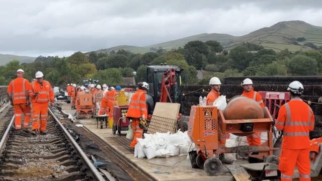 Workers on site during Chapel Milton viaduct repairs Sept 2025-2: Workers on site during Chapel Milton viaduct repairs Sept 2025-2