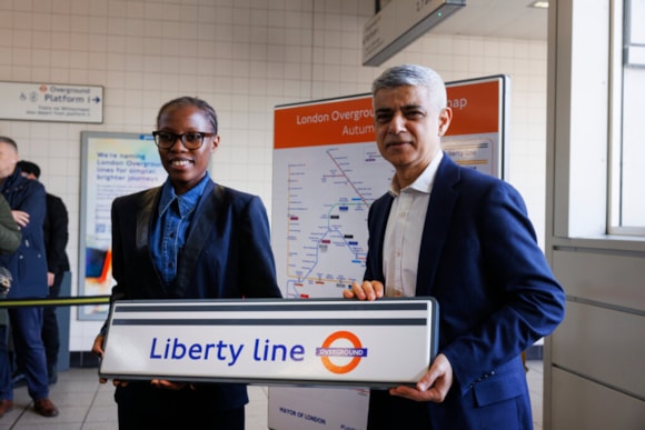 TfL rewards unsung heroes to mark the new London Overground Liberty line and the local history of Havering: TfL Image - Sem Moema, London Assembly Member – North East (left) and Mayor of London Sadiq Khan (right)