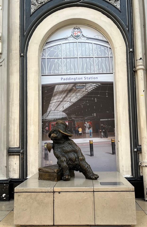 The Paddington Bear statue has been relocated near the clock on Platform 1