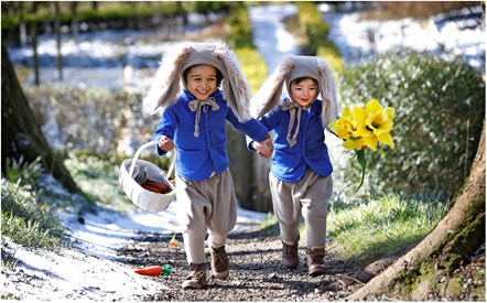 Spring bunnies Caleb Stewart and Leo Weh bounce into spring in the farmhouse garden at the National Museum of Rural Life, East Kilbride. The attraction will be hosting a series of family activities to celebrate the new season including Spring Explorers sessions supported by players of People’s Postcode Lottery featuring storytelling, craft activities and a sheep-themed trail.