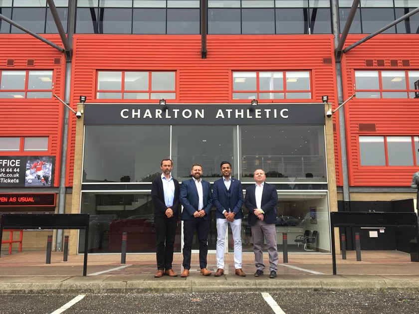 Mitie signs contract with Charlton Athletic-2: Mitie signs contract with Charlton Athletic at The Valley stadium.
(L-R) Rob Fredrickson, Managing Director of Creativevents
Tony Crosbie, Creativevents
Ravi Patel, Commercial Manager of Charlton Athletic
Lee Pierce, Creativevents