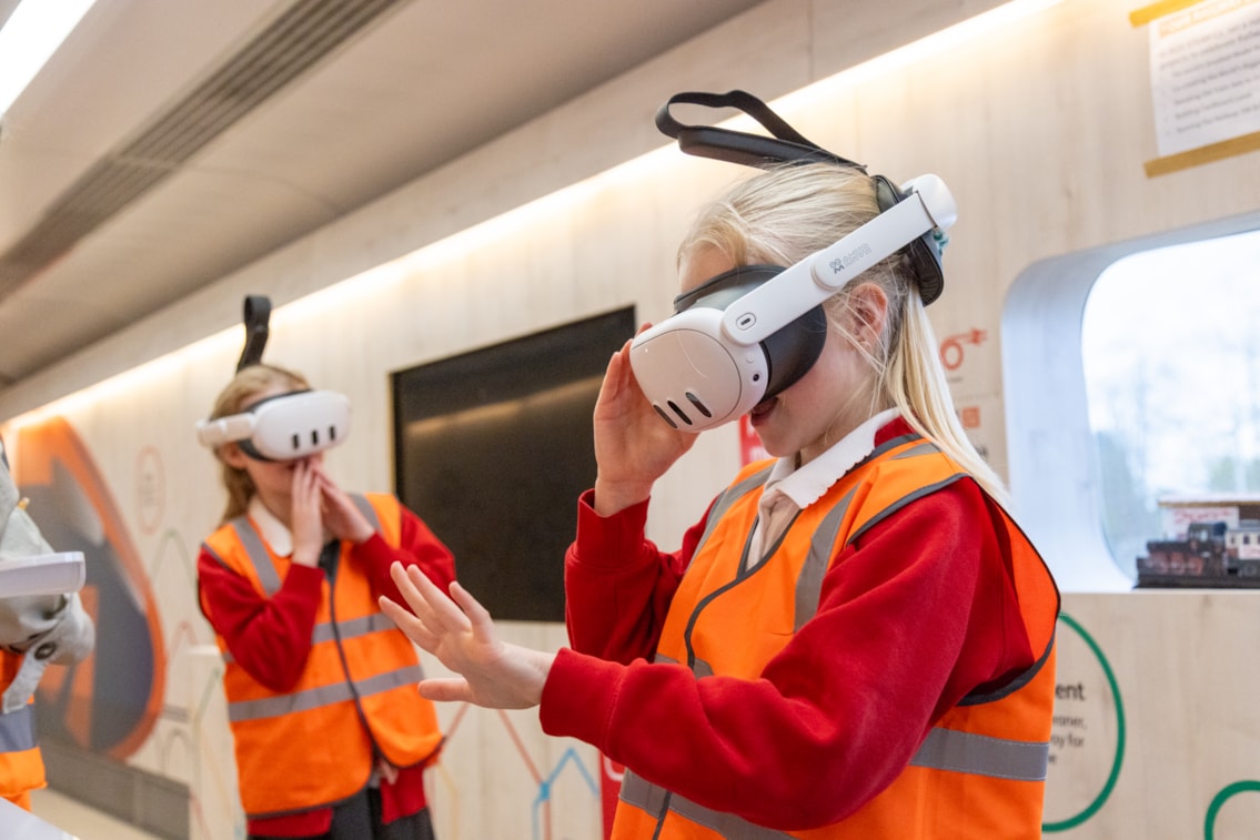 Children take a virtual reality ride around Porterbrook’s test track. Credit Porterbrook