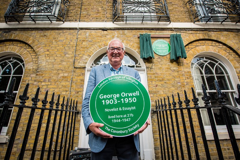 George Orwell's son Richard Blair outside the author's former home in Canonbury Square in 2016