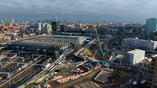 Aerial view of HS2's London Euston station works, January 2023 2
