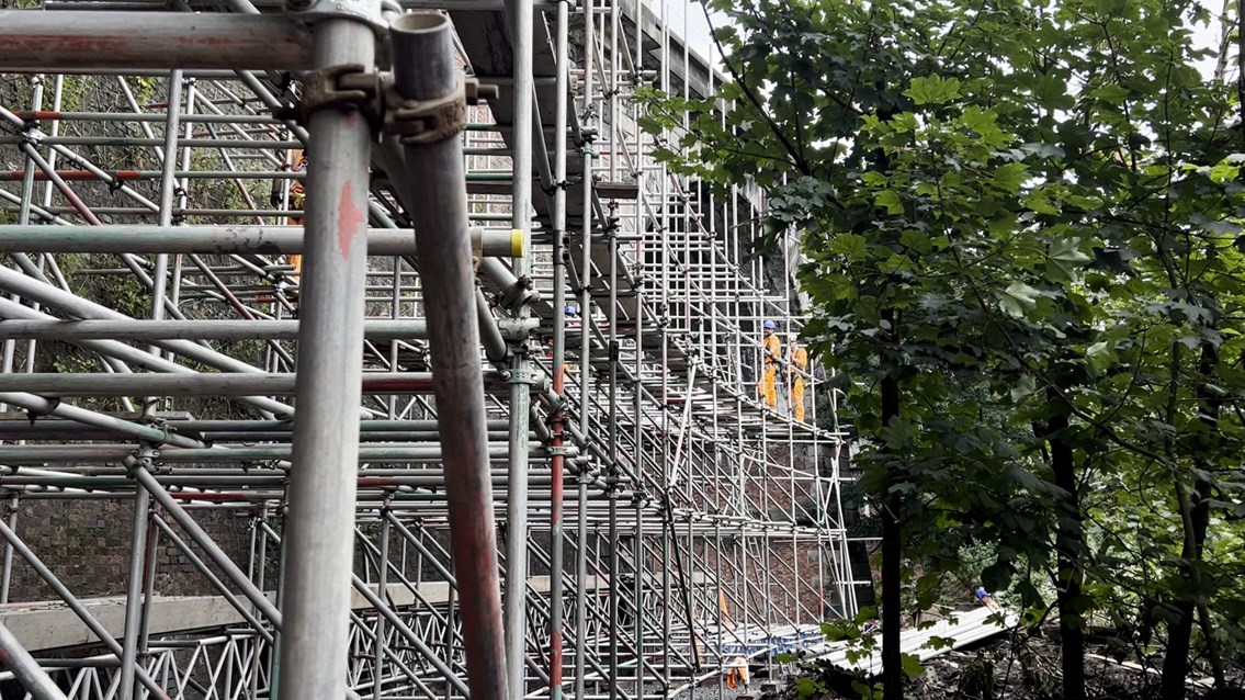 Scaffolding at Sankey viaduct