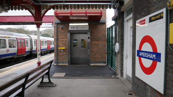 TfL Press Release - Amersham becomes London’s 81st step-free Underground station: TfL Image - Lift, train and roundel