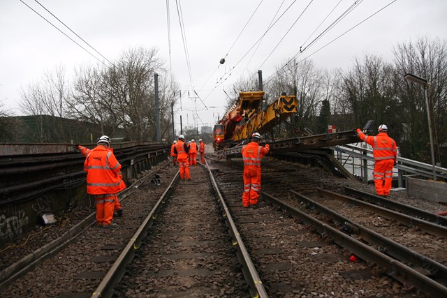 Time-lapse video captures orange army’s 20,000 hours of work to improve railway in west London: Bridge at Acton Wells - West London