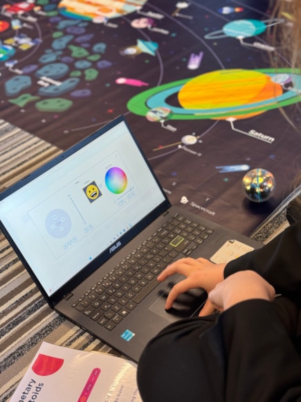 Pupils remotely move SPHERO Bolts at the Lancaster and Morecambe MEGA Hub