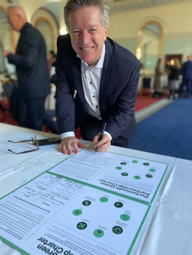 Andrew Cullen, Chief Executive, Portsmouth Football Club: Andrew Cullen, Chief Executive, Portsmouth Football Club signing the Portsmouth Green Partnership Charter