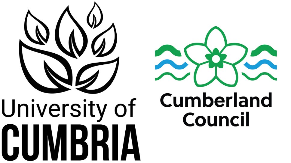 Two logos of University of Cumbria and Cumberland Council side by side
