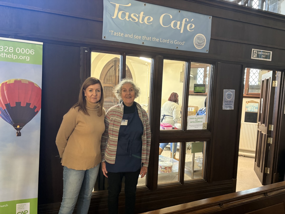 Jill and Chris from St Laurence's Church outside Taste Cafe