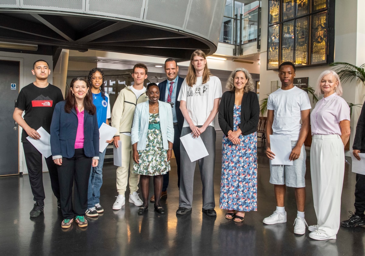 Hackney Council representatives with students receiving their A-level and BTEC results at Skinners Academy