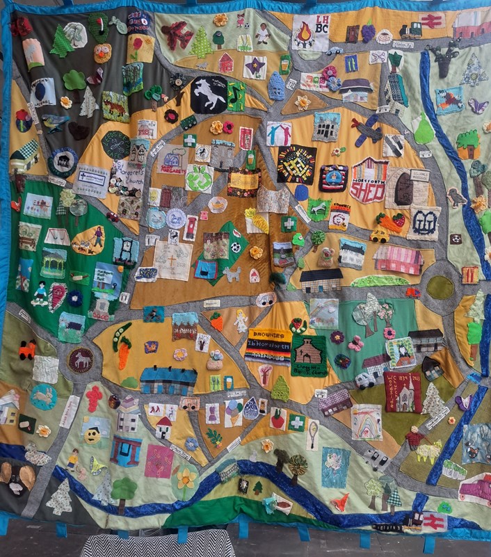 Horsforth textile map: A textile map of Horsforth on display at the 10-year ABCD in Leeds celebration event.
