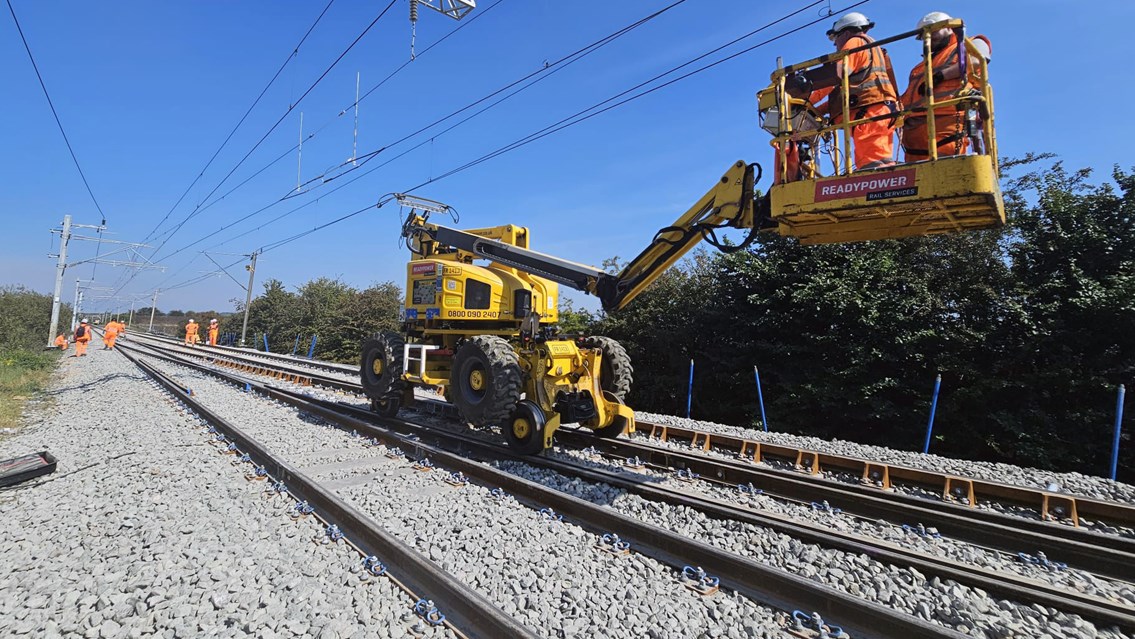 Engineers working on the new rail freight connection in Northampton