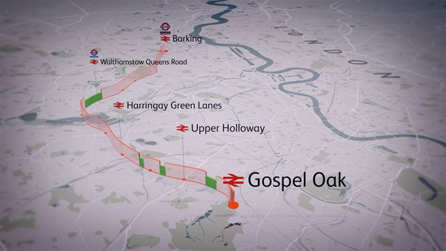 London Overground’s Gospel Oak to Barking line to re-open as electrification of the line nears completion: Gospel Oak to Barking - map