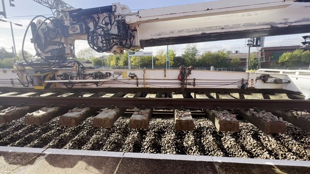 Old track panel being lifted out during Trent Valley line upgrade October 2022
