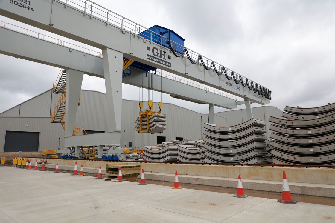 Segment Gantry crane placing concrete tunnel segment onto stacks: Credit: HS2 Ltd