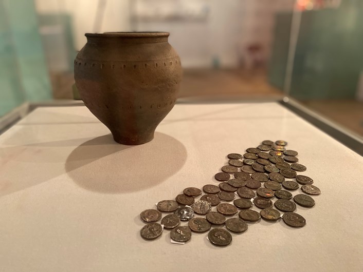 Money Talks hoards: The Boston Spa Hoard, made up of 172 silver denarii dating from around 119 BC to the reign of the Roman Emperor Hadrian. On loan to Leeds from The Yorkshire Museum.