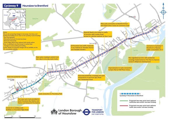 TfL Press Release - RE-ISSUED - TfL asks people to have their say on plans for major new Cycleway extension and pedestrian improvements in west London: TfL Image - C9 West Overview Map