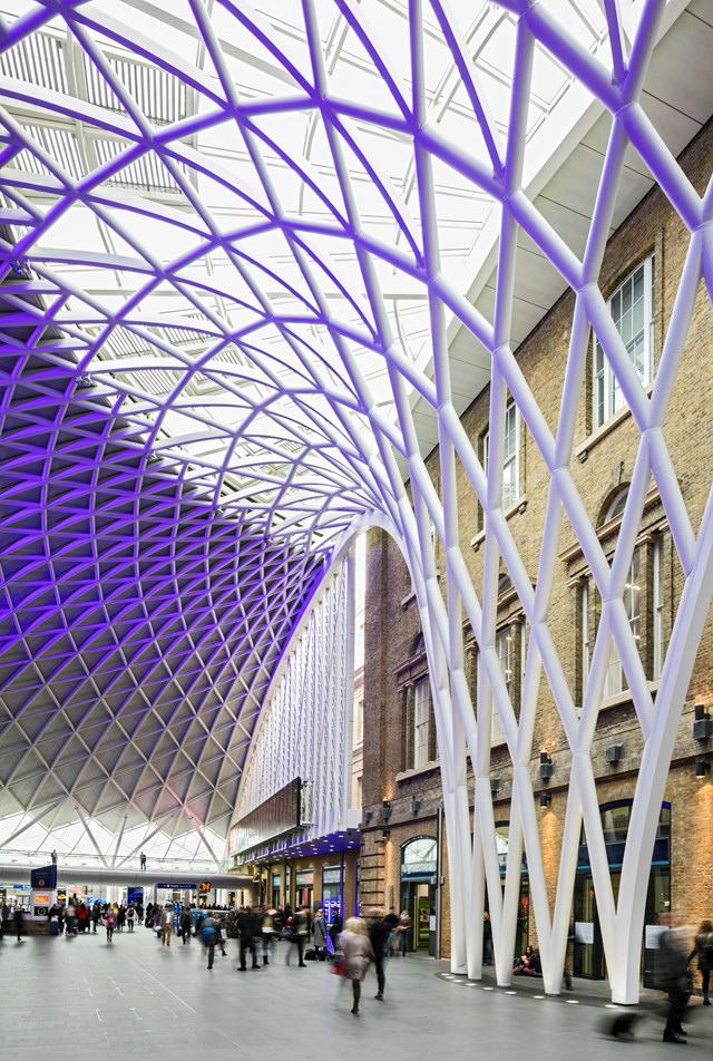 King's Cross railway station - roof lit up