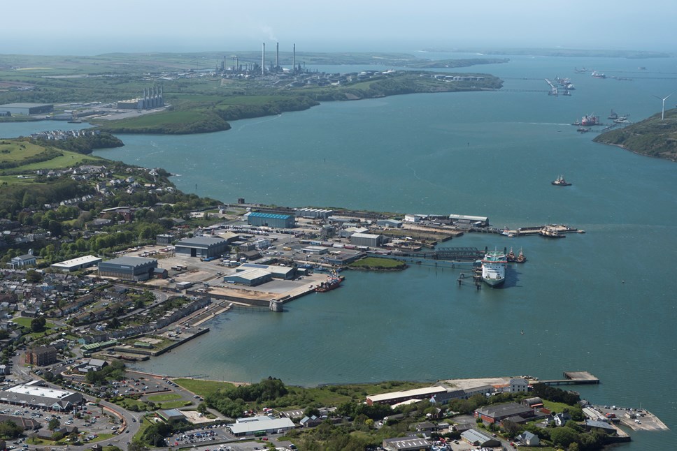 Ariel shot of Pembroke Dockyard and waterway