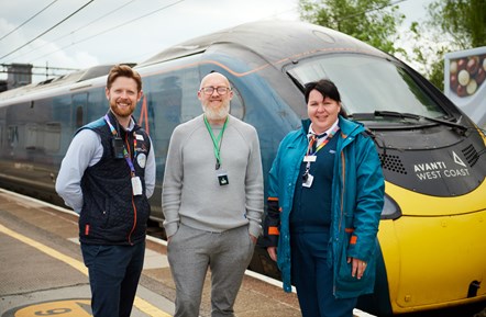 (Left to right): Simon Brooks (Avanti West Coast Station Manager at Runcorn), Nathan James (Found of It's Good 2 Talk), Laura Warwick (Avanti West Coast Team Leader and Community Champion at Runcorn)