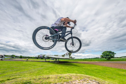 Cycling stunt team The Clan practice ahead of 360 Fest at the National Museum of Flight.Photo (c) Andy Catlin (2)