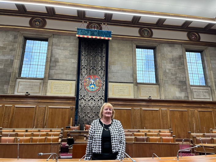 Inspirational women plaques: Councillor Debra Coupar, Leeds City Council’s deputy leader and executive member for resources, in the council chamber at Leeds Civic Hall, where plaques paying tribute to inspirational women form Leeds's history have been unveiled.