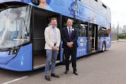 TfL Image - TfL Commissioner Andy Lord and Deputy Mayor Seb Dance with TfL25 wrapped bus: TfL Image - TfL Commissioner Andy Lord and Deputy Mayor Seb Dance with TfL25 wrapped bus