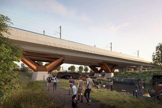 HS2 Curzon No.3 Viaduct - Digbeth Branch canal view from east side