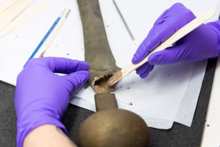 Conservator Bethan Bryan works on the Leadburn sword. Image © Duncan McGlynn (9)