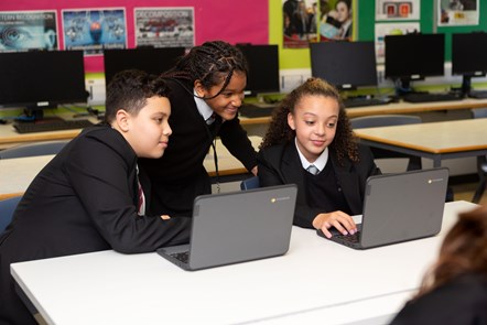 Arts & Media School Islington pupils with their Chromebook laptops
