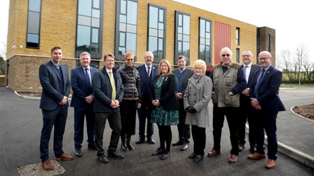 Pictured, from left to right, at the new care home at Bowgreave Rise in Garstang are Chris Bagshaw, Head of Older People's Care Services, James Eager, Construction Director of Eric Wright Construction, Darren Clayton, Eric Wright Partnerships Project Coordinator, Louise Taylor, Lancashire County Cou