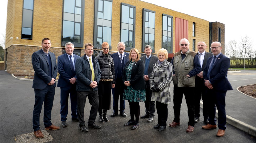 Pictured, from left to right, at the new care home at Bowgreave Rise in Garstang are Chris Bagshaw, Head of Older People's Care Services, James Eager, Construction Director of Eric Wright Construction, Darren Clayton, Eric Wright Partnerships Project Coordinator, Louise Taylor, Lancashire County Council's Executive Director of Adult Services and Health and Wellbeing, Cllr Graham Gooch, Lancashire County Council's Cabinet Member for Adult Social Care, Elaina Quesada, Lancashire County Council's Deputy Executive Director of Adult Services, Cllr John Ibison, of Wyre Borough Council, Cllr Lady Dulcie Atkins, of Wyre Borough Council, Cllr Sir Robert Atkins, of Wyre Borough Council and Paul Lee, Lancashire County Council's Director of Adult Care and Provider Services and Cllr Shaun Turner, Lancashire County Council's Cabinet Member for Environment and Climate Change.