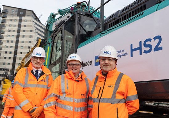 L-R Huw Edwards (HS2 Executive Director Stations), Martyn Woodhouse (MDJV Project Director), Dave Lock (HS2 Project Client)
