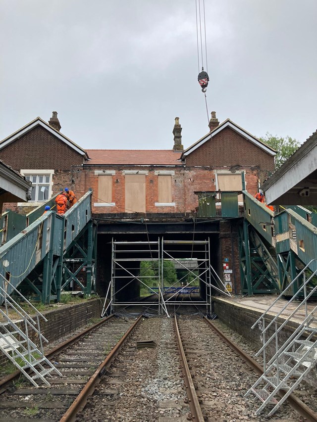 Eridge footbridge is demolished on Saturday, 4 July: Eridge footbridge is demolished on Saturday, 4 July