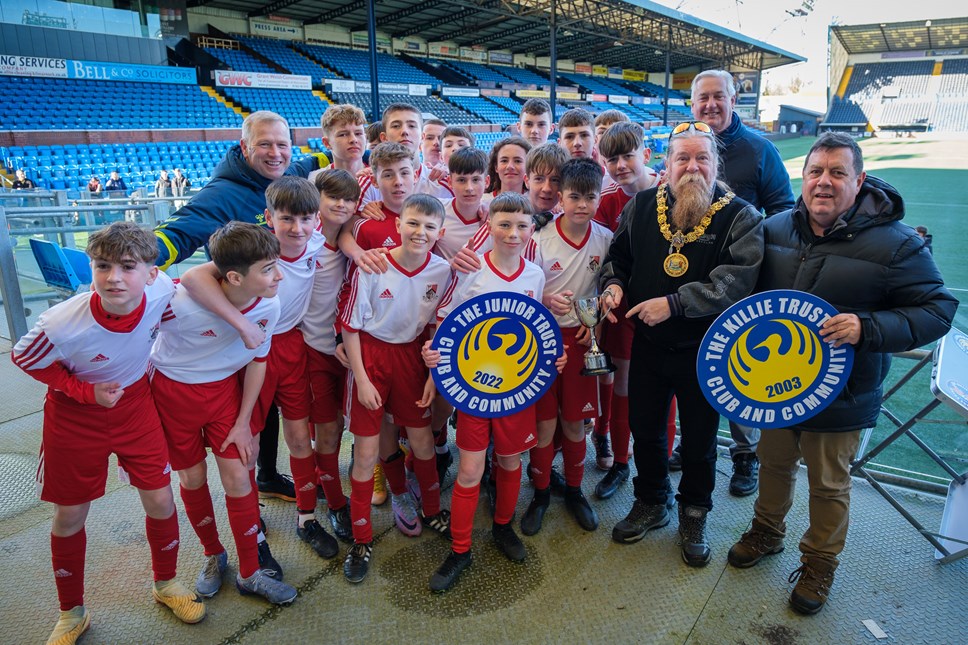 Grange Academy receive the Killie Trust Cup from Provost Todd and the Leader of the Council, Councillor Douglas Reid